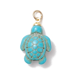 Бирюза Подвески из окрашенной синтетической бирюзы, Подвески в виде морских черепах с 304 фурнитурой из нержавеющей стали, золотые, бирюзовые, 22x15x7 мм, Перейти кольцо: 5x1 мм, внутренний диаметр: 3.5 мм