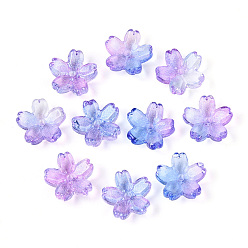 Королевский синий Расписные прозрачные стеклянные шапочки для запекания, 5-лепестков цветка, с блеском порошок, королевский синий, 12~12.5x4.5~5 мм, отверстие : 1.2~1.4 мм, Около 1750 шт / 1000 г