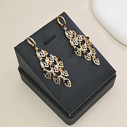 Черный Алмаз Серьги-кольца с кисточками в виде листьев из латуни, реальный 18 k позолоченный, со стразами, черный алмаз, 65x30 мм