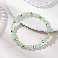 Малайский Нефрит Браслеты из натурального и окрашенного малайзийского нефрита и бусин из нержавеющей стали для женщин, круглые, реальный 304 k позолоченный, бусины : 24 мм и 6.5 мм, внутренний диаметр: 5 дюйм (2.17 см)