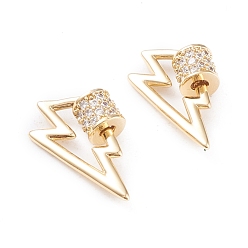 Настоящее золото 18K Латунь микропаве прозрачный кубический цирконий винт карабин брелоки, для изготовления ожерелий, быстрые ссылки, долговечный, удар молнии, реальный 18 k позолоченный, 18x10x5 мм, Винт: 5x5 мм