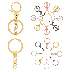 Mixed Color Iron Split Key Rings, with Iron Curb Chains, Keychain Clasp Findings, Mixed Color, 32pcs/box