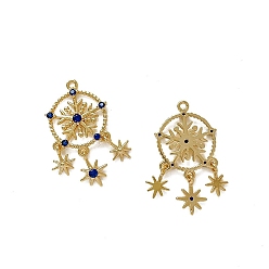 Golden Brass Micro Pave Cubic Zirconia Pendants, Flat Round with Snowflake, Golden, 24x14mm