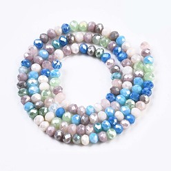 Colorful Glass Beads Strands, AB Color Plated, Faceted, Rondelle, Colorful, 3.5x3mm, Hole: 0.8mm, about 132~140pcs/strand, 14.80 inch~15.16 inch(37.6cm~38.5cm)