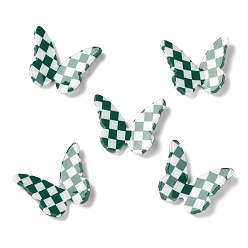 Sea Green Opaque Resin Cabochons, Two Tone, for DIY Earring Accessories, Butterfly with Chessboard Pattern, Sea Green, 22.5x27.5~28.5x4~5.5mm