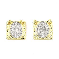 Mixed Color Brass Pendants, with Jump Ring, Long-Lasting Plated, Lead Free & Cadmium Free, Square with CssmlNdsmd Cross God Father Religious Christianity, Mixed Color, 18.5x18.5x2mm, Hole: 3.4mm