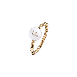 Letter F 304 Кольца из нержавеющей стали и ракушек, плоские круглые с буквы, стрейч-кольца, Буква F, 19 мм