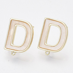 Echt 18 k vergoldet Messing Ohrstecker Erkenntnisse, mit Shell und Loop, Nickel frei, Buchstaben d, creme-weiß, echt 18 k vergoldet, 16x12 mm, Bohrung: 1 mm, Stift: 0.8 mm