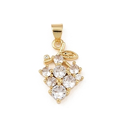 Прозрачный Кулон из циркония, виноградное очарование, долговечный, без кадмия и без свинца, реальный 18 k позолоченный, прозрачные, 20.5x14x3.5 мм, отверстие : 5x3.5 мм