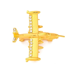 Золотой Брошь из цинкового сплава с кристаллами и стразами, самолет, золотые, 42x41 мм