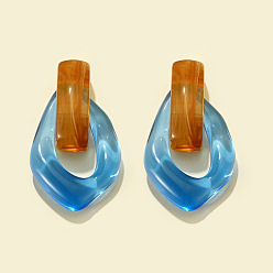 Темно-Голубой Овальные серьги-гвоздики из смолы, глубокое синее небо, 40x25 мм