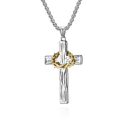 Золотой & Цвет Нержавеющей Стали Двухцветные кулоны-кресты из хирургической нержавеющей стали с шипами, золотые и нержавеющая сталь цвет, 316 дюйм (23.62 см)