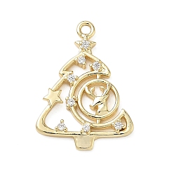 Золотой Латунные микро проложить кубического циркония подвески, рождественская елка, золотые, 21x15x2 мм, отверстие : 1.4 мм