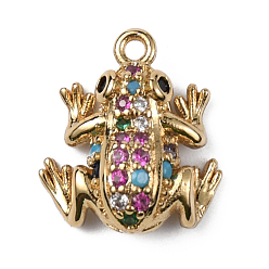 Light Gold Латунь микро паве красочные фианиты, лягушка, золотой свет, 14.5x13x6 мм, отверстие : 1.3 мм