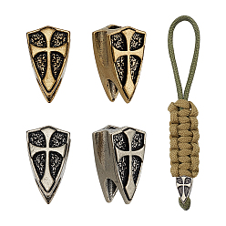 Antique Silver & Antique Golden 4Pcs 2 Colors Brass European Beads, Large Hole Beads, Shield with Cross, Antique Silver & Antique Golden, 18x11x8.5mm, Hole: 5mm, 2pcs/color