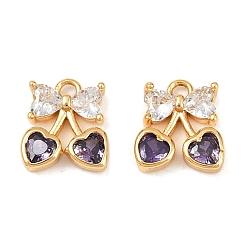 Индиго Латунные микро проложить кубического циркония прелести, без кадмия, без никеля и без свинца, черри прелести, реальный 18 k позолоченный, индиговые, 9x9x2.5 мм, отверстие : 1.2 мм