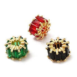 Настоящее золото 18K Стойки обшивки латунь микро проложить кубического циркония бусы, без кадмия и без свинца, колонка, реальный 18 k позолоченный, 8.5~9x5.5 мм, отверстие : 3.5 мм