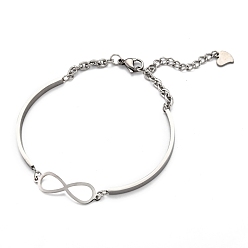 Нержавеющая Сталь Цвет Устойчивые к потускнению 201 браслеты из нержавеющей стали, 304 из нержавеющей стали пряжки, бесконечность, цвет нержавеющей стали, 2-1/2 дюйм (64 мм)