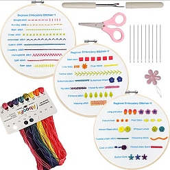 Mixed Color DIY Embroidery Stitches Practice Kit for Beginners,  Including Non-Woven Fabric, Embroidery Hoop, Scissor, Seam Ripper, Threader, Mixed Color, 0.04 inch(1mm), 8 colors