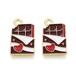 Темно-Красный Подвески из сплава с эмалью ко дню святого валентина, шоколадные чары, золотые, темно-красный, 19.5x11x1 мм, отверстие : 1.8 мм