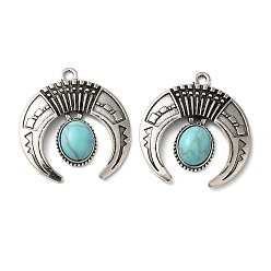 Античное Серебро Подвески из сплава в тибетском стиле с имитацией бирюзы, рог с овальными подвесками, античное серебро, 29x27x5 мм, отверстие : 2 мм