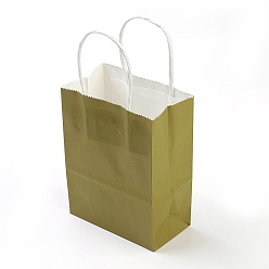 Olive Pure Color Kraft Paper Bags, Gift Bags, Shopping Bags, with Paper Twine Handles, Rectangle, Olive, 21x15x8cm