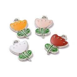 Платина Подвески из эмали и сплава, тюльпан, разноцветные, платина, 19x12x2 мм, отверстие : 1.8 мм