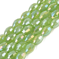 Light Green Electroplate Imitation Jade Glass Beads Strands, Rice, AB Color Plated, Faceted, Light Green, 8~8.5x5.5~6mm, Hole: 1~1.2mm, about 67~68pcs/strand, 21.46~22.24 inch(54.5~56.5cm)