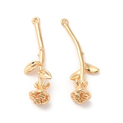 Настоящее золото 18K Латунные подвески, без кадмия, без никеля и без свинца, очарование розы, реальный 18 k позолоченный, 29.5x9x6 мм, отверстие : 0.8 мм