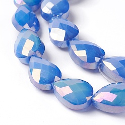 Королевский синий Гальванические стеклянные бусины, с покрытием AB цвета, Грановитая Teardrop, королевский синий, 13.5~14x9.5~10x7 мм, отверстие : 1 мм, около 22 шт / нитка, 11.8 дюйм (30 см)