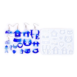 Белый DIY силиконовые формы кулон, формы для литья смолы, кошка и собака, белые, 94x118x4 мм, отверстие : 1.5 мм