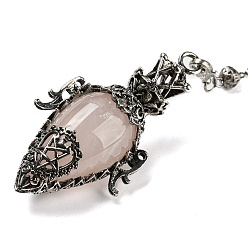 Розовый Кварц Натуральный розовый кварц маятник с большой подвеской, с реечной обшивкой, фурнитурой из сплава старинного серебра, без свинца и без кадмия, слеза, 298~305 мм