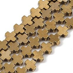 с Золотистым Покрытием Гальванические нити из синтетических немагнитных гематитовых бусин, крестик, с золотым покрытием, 3x3x1.5 мм, отверстие : 0.5 мм, около 132 шт / нитка, 15.75'' (40 см)