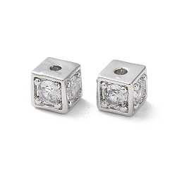 Платина Латунные микропаве из прозрачного кубического циркония, без кадмия, без никеля и без свинца, кубические, платина, 5x5x5 мм, отверстие : 1 мм