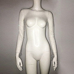 Белый Полиэстер кристалл стразы тела цепи, сетчатая футболка цепи для тела, белые, 210 мм