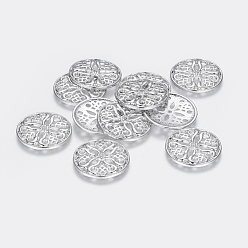 Platinum Tibetan Style Alloy Beads, Cadmium Free & Lead Free, Flat Round, Platinum Color, Size: about 24mm in diameter, 3mm thick, hole: 2mm