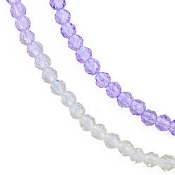Lilac Transparent Glass Beads Strands, Segmented Multi-color Beads, Faceted Round, Lilac, 3mm, Hole: 0.7mm, about 136~139pcs/strand, 14.53 inch~14.84 inch(36.9~37.7cm)