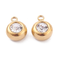 Кристалл 201 из нержавеющей стали амулеты горный хрусталь, очарование камня, плоско-круглые, золотые, кристалл, 12x9x5 мм, отверстие : 1.8 мм