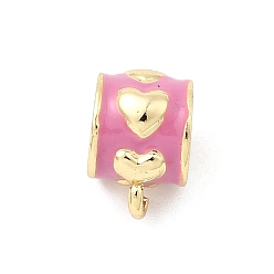Pink Поручни из латунной эмали, сердце, стойки покрытие, долговечный, без кадмия и без свинца, реальный 18 k позолоченный, розовые, 10x6.5x8 мм, отверстие : 1.5 мм, внутренний диаметр: 4 мм
