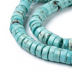 Turquoise Natural Magnesite Beads Strands, Heishi Beads, Dyed & Heated, Flat Round/Disc, Turquoise, 8x3mm, Hole: 1mm, about 122pcs/strand, 15.1 inch(38.5cm)