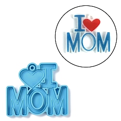 Темно-Голубой Тема дня матери diy кулон силиконовые формы, для изготовления брелка, формы для литья смолы, для уф-смолы, изготовление изделий из эпоксидной смолы, слово, глубокое синее небо, 66x77x6 мм, отверстие : 4 мм