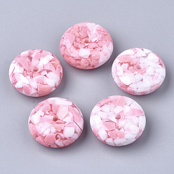 Pink Resin Beads, Imitation Gemstone Chips Style, Flat Round, Pink, 26x10mm, Hole: 3mm