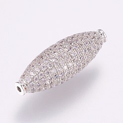 Платина Латунные микро проложить кубического циркония бусы, рис, платина, 29x10 мм, отверстие : 1 мм