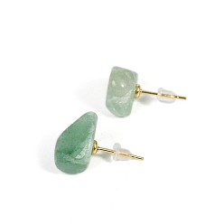 Зеленый Авантюрин Серьги-гвоздики с натуральным зеленым авантюрином, 20x8 мм