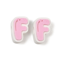 Letter F Cuentas de plástico europeo, abalorios de grande agujero, rosa, letra f, 17.5~18x8~20x8 mm, agujero: 4.5 mm