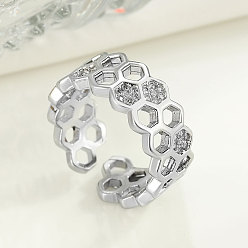 Платина Модные регулируемые манжеты из латуни с микропаве из кубического циркония, соты, платина, размер США 3 (14 мм)