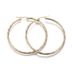 Золотой Серьги из 201 нержавеющей стали, с 304 штифта из нержавеющей стали, форма витого кольца, золотые, 12 датчик, 49.5x2 мм, штифты : 0.8 мм