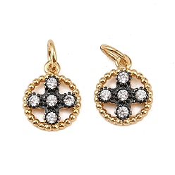 Real 18K Gold Plated & Gunmetal Латунь прелести циркония кубической, кольцо с крестом, с целью перехода в кольце, без свинца и без кадмия, долговечный, стойки покрытие, настоящее золото 18 k и бронза, 12x9x2 мм, отверстие : 3.5 мм