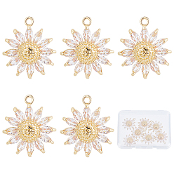 Настоящее золото 18K 8 кулоны из латуни с микрочастицами и кубическим цирконием., без никеля , маргаритка, прозрачные, реальный 18 k позолоченный, 21x17x5.5 мм, отверстие : 1.6 мм