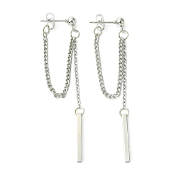 Platinum Rertangle Alloy Chain Tassel Stud Earrings for Women Men, Platinum, 65x2mm